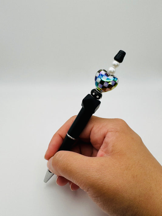 Black & White Checkered Heart Pen