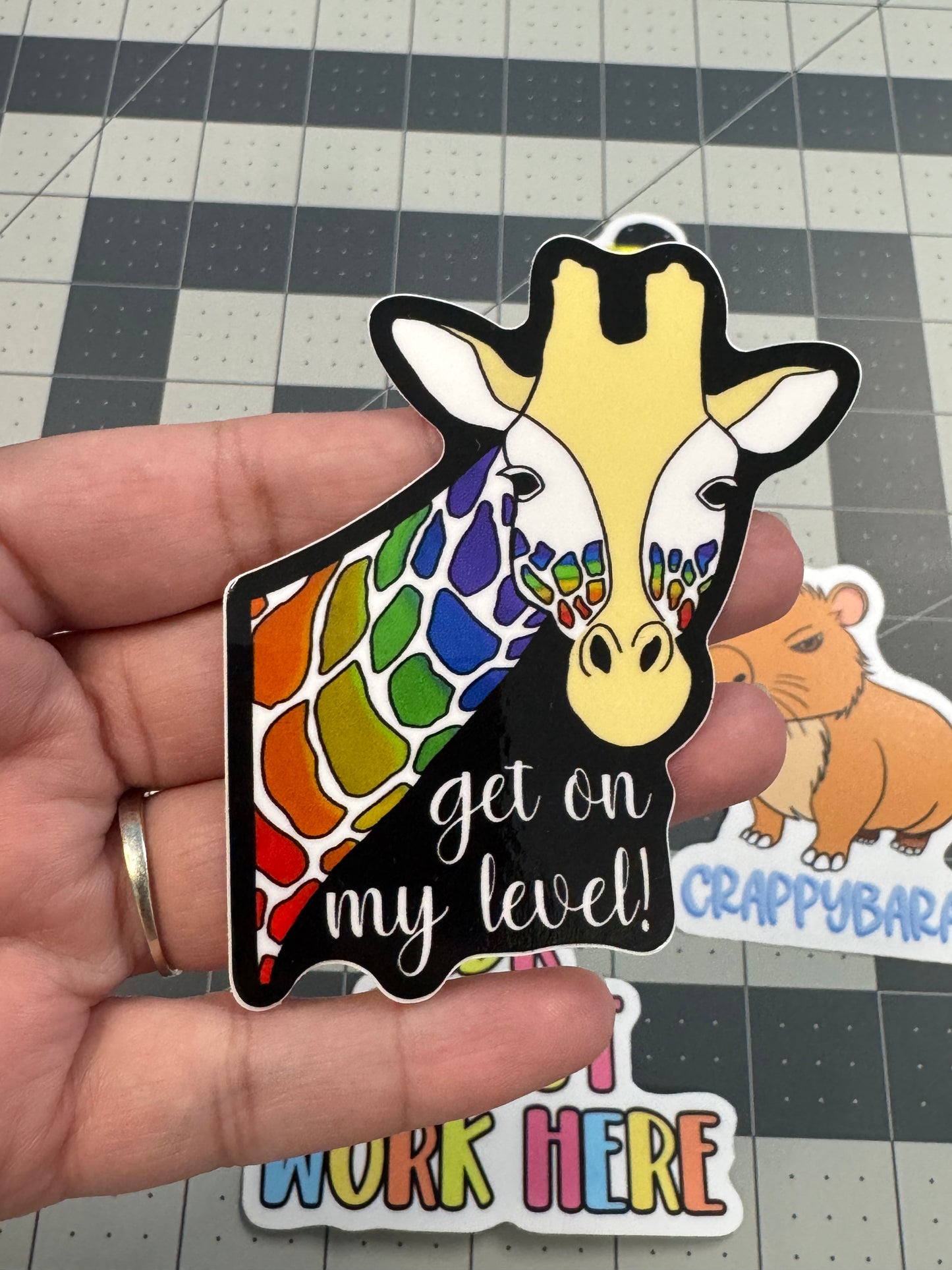 Rainbow Giraffe - get on my level sticker