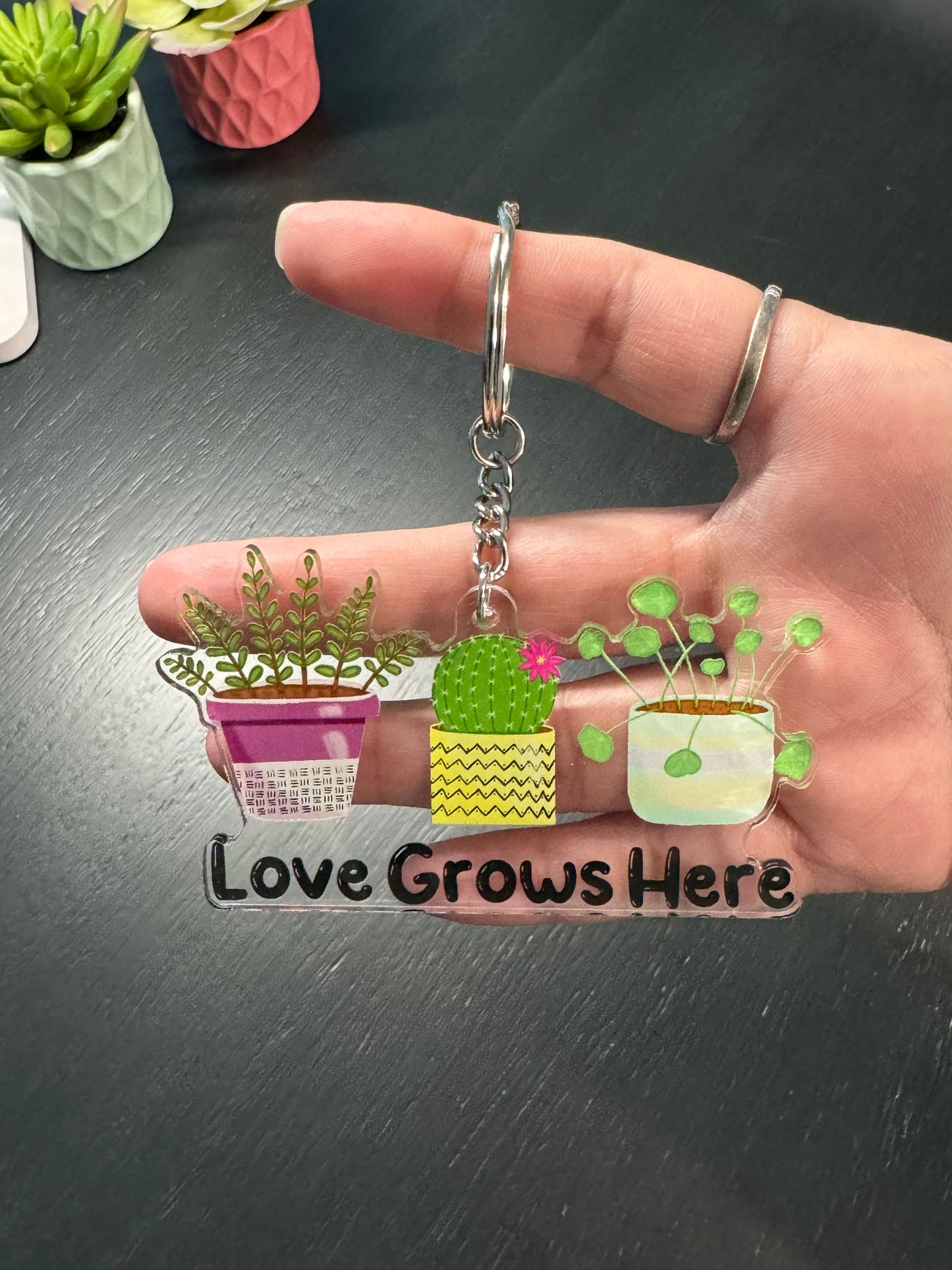 Love Grows Here Plant Key Ring