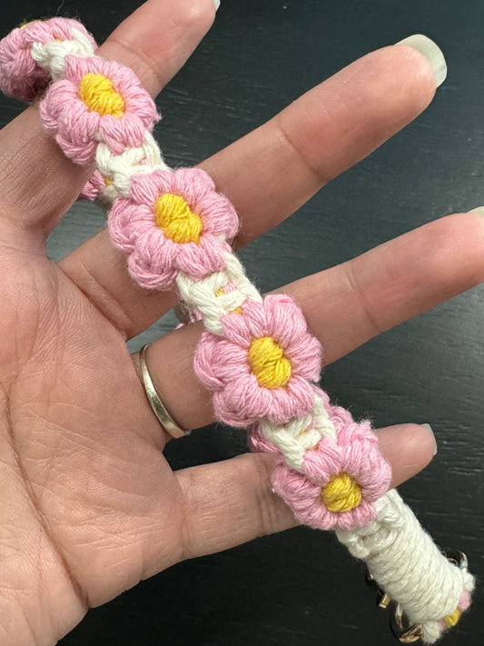 Macrame Puff Flower Wristlet with lobster clasp