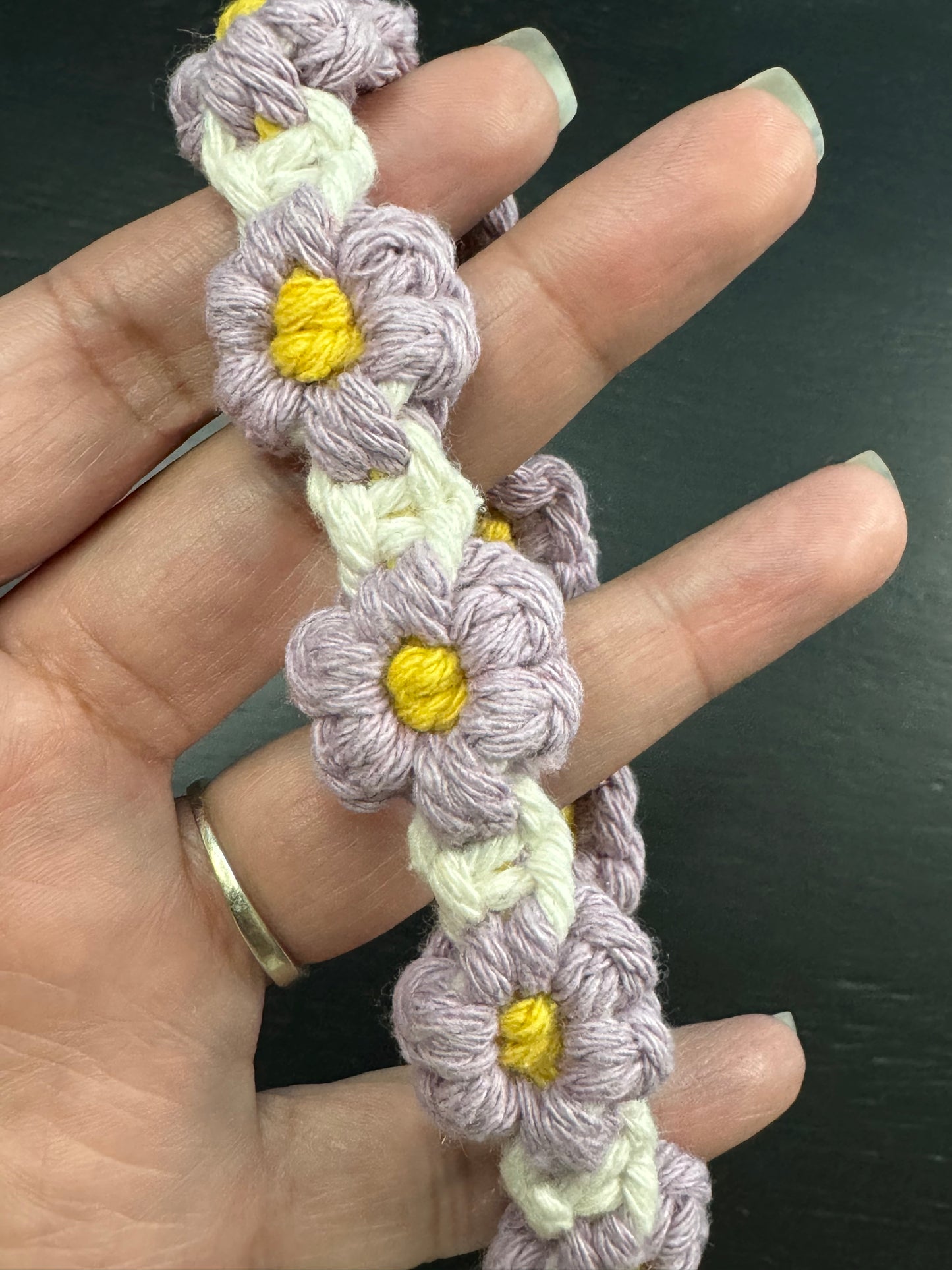 Macrame Puff Flower Wristlet with lobster clasp