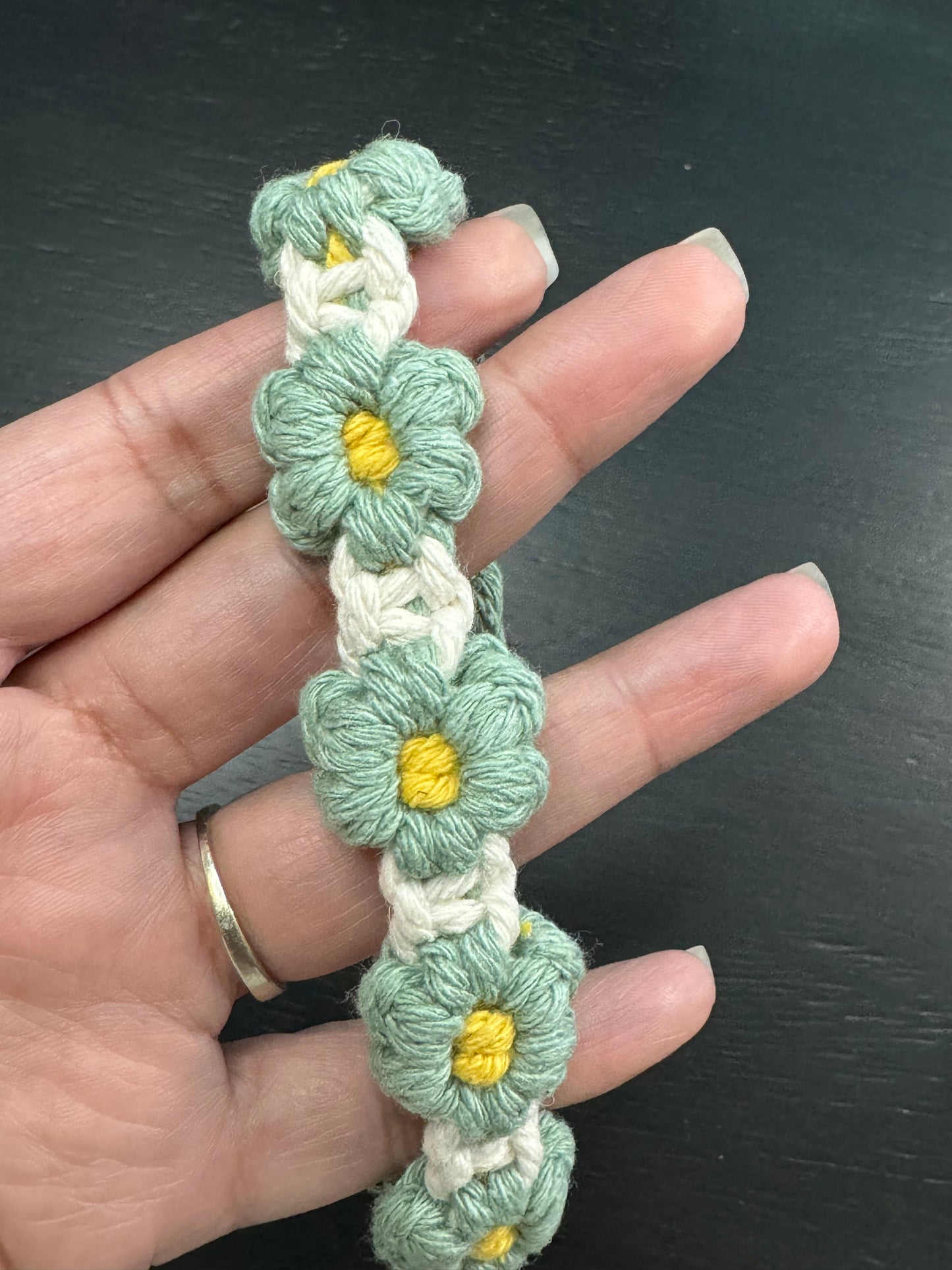 Macrame Puff Flower Wristlet with lobster clasp