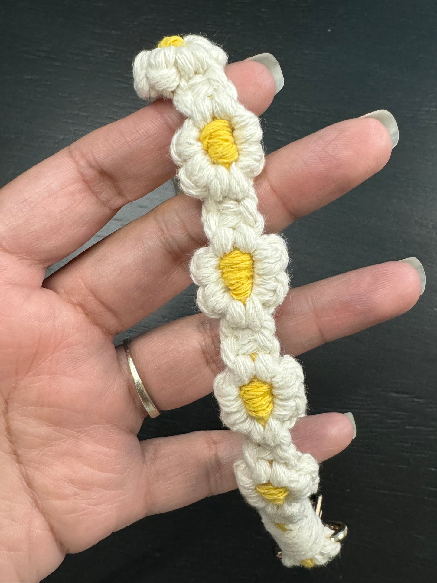 Macrame Puff Flower Wristlet with lobster clasp
