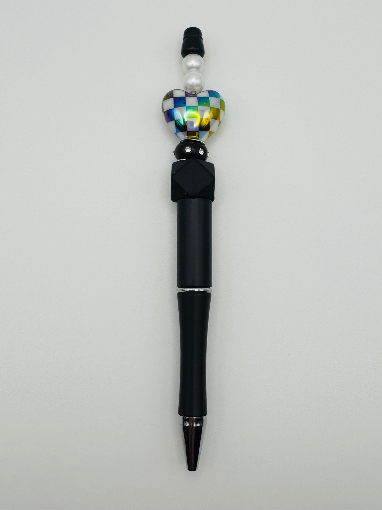 Black & White Checkered Heart Pen
