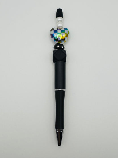 Black & White Checkered Heart Pen