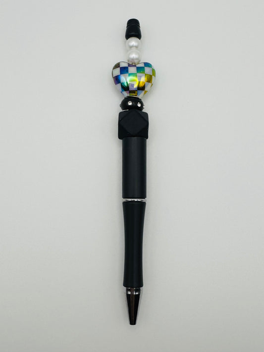 Black & White Checkered Heart Pen
