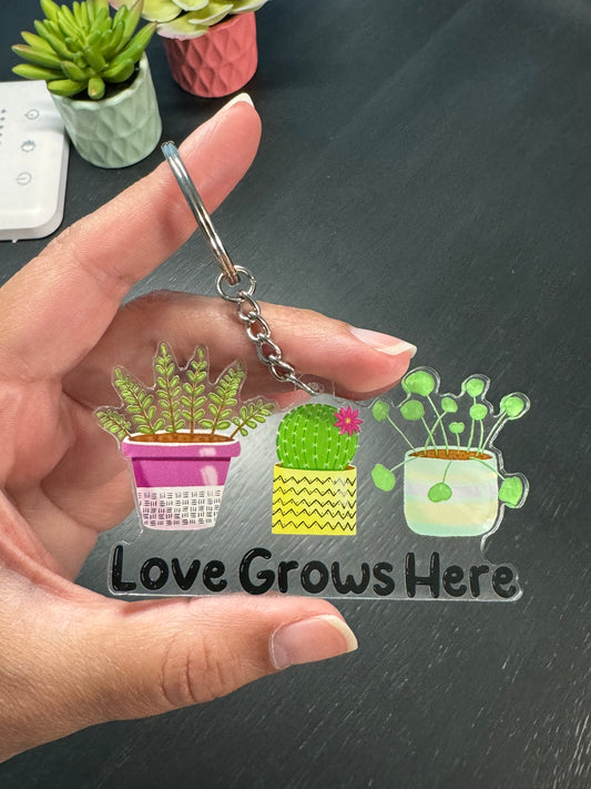 Love Grows Here Plant Key Ring