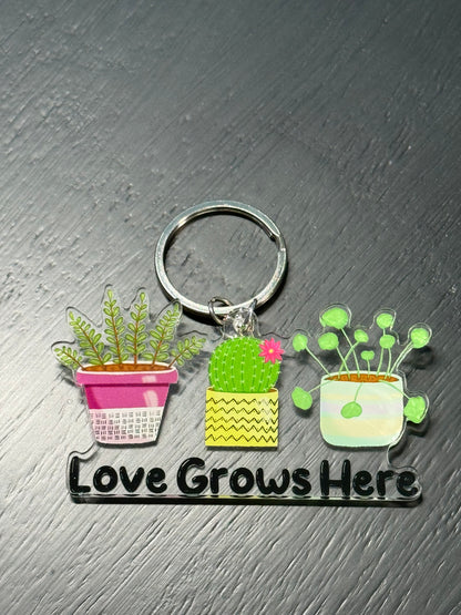 Love Grows Here Plant Key Ring
