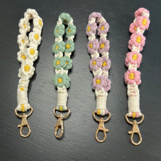 Macrame Puff Flower Wristlet with lobster clasp