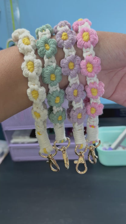 Macrame Puff Flower Wristlet with lobster clasp